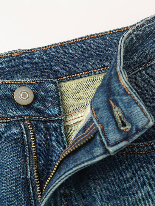 松弛感日常穿搭 复古做旧蓝高腰直筒牛仔裤 裤脚开叉设计宽松显瘦通勤长裤 商品图3