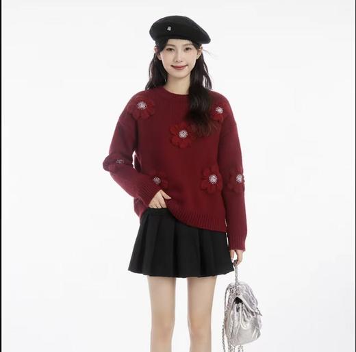 奢姿大码女装2025冬季胖妹妹时尚花朵装饰针织衫气质甜美显瘦上衣9854635277 商品图3