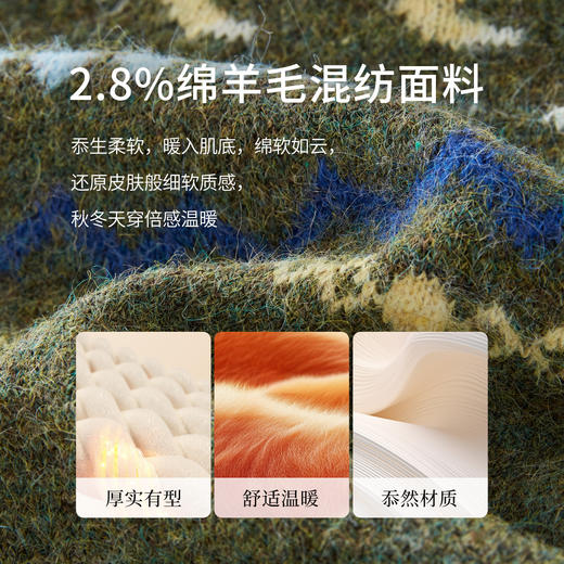 【12/24新品6.5折】熙世界圣诞节穿搭提花毛衣女费尔岛复古绿色针织衫2025秋冬季新款 商品图3