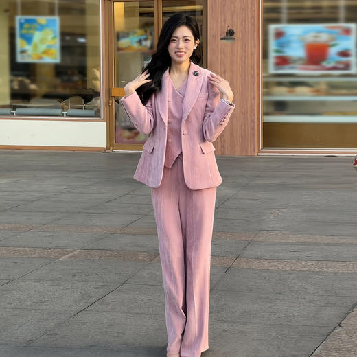 法小曼*子珍专款/粉色主持人西装三件套气质职场主持穿搭 商品图9