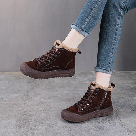 YR 2993羊羔绒高帮棉鞋加绒保暖防滑厚底复古休闲短靴 商品图1