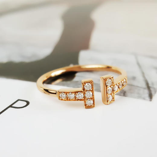 【95新】Tiffany & Co.蒂芙尼Tiffany T系列18K玫瑰金镶钻双T开口线圈戒指55号女士121225TJ18 商品图1