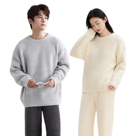 内茵丨情侣款半边绒纯色保暖家居服套装 商品图0