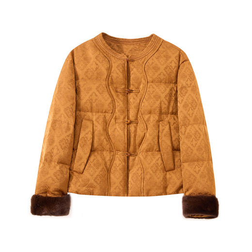 OSL 88K10水貂毛袖口可拆卸香云纱鹅绒服国风妈妈装羽绒服 商品图4