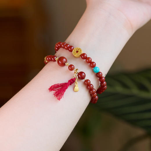 【八方来财·南红玛瑙双圈手串】敦煌小众红玛瑙新中式手串系列女仿南红国风设计款本命年平安好运 商品图0