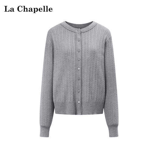 天猫同步【含绵羊毛】拉夏贝尔/La Chapelle温柔简约风圆领针织开衫高级感长袖软糯百搭毛衣 商品图4