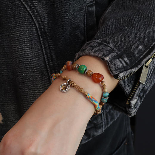 【图画石玛瑙藏风手绳】敦煌小众中古原创小众秋冬编织手链复古风串珠手绳情侣手作手串国风配饰女 商品图0