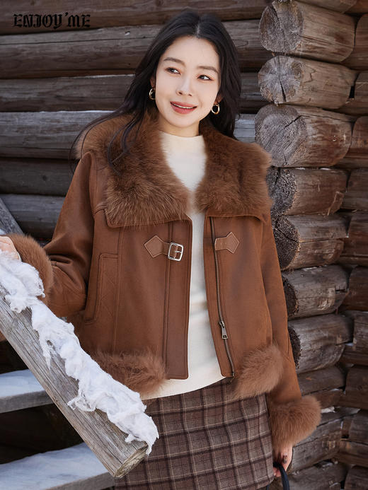 【门店同款】ENJOY冬季“游牧漫寻”海军毛领皮草外套 168443121 商品图11