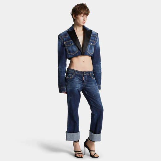 DSQUARED2 女士字母徽标标签休闲牛仔裤 深蓝色 S72LB0893 S30664 470 商品图3