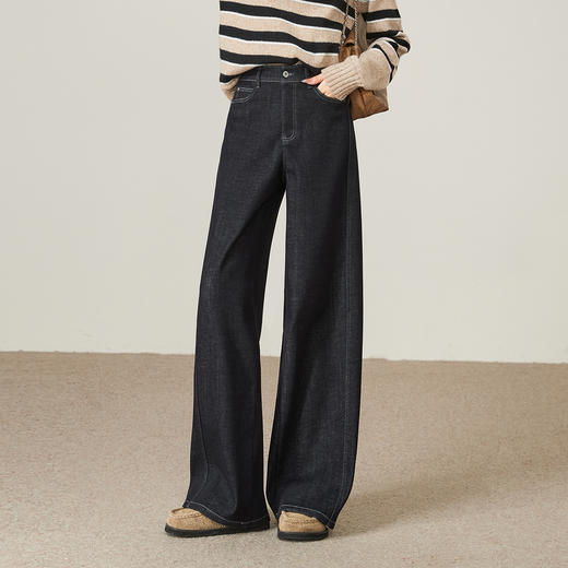 【两个裤长-厚绒-阔腿牛仔】逸阳冬加绒加厚时尚拼接宽松显瘦阔腿裤5880RV 商品图5