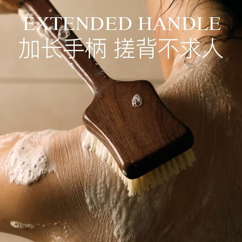 【MUXIAO沐晓猪鬃毛沐浴刷】，加长楠竹手柄干湿两用，按摩皮肤，搓泥祛垢刷背疏通毛孔。天然动物毛，遇水变软，防滑麻绳+悬挂绳。