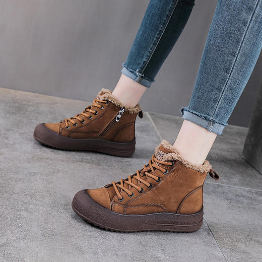 YR 2993羊羔绒高帮棉鞋加绒保暖防滑厚底复古休闲短靴 商品图0