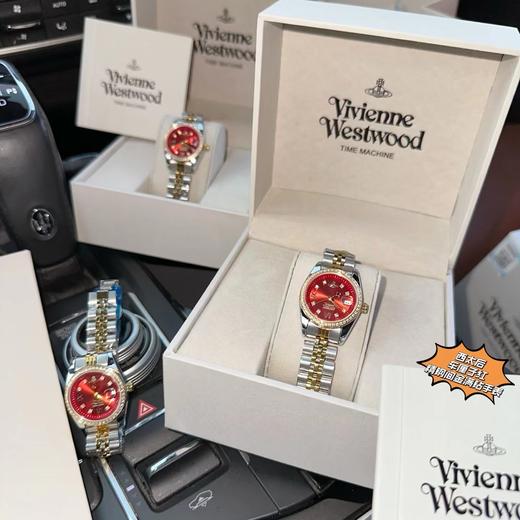 D122418明媚热烈波尔多酒红表盘精钢间金满钻手表 商品图0