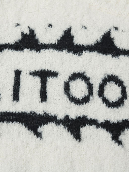 秋冬叠穿氛围感 黑白撞色字母卡通提花圆领开衫 水钻纽扣短款毛绒肌理针织外套 商品图4