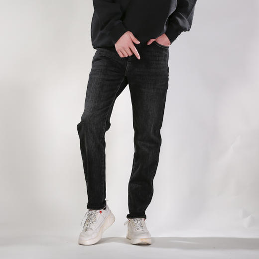 DRONKOO 2025 正常腰右袋右后袋斜线刺绣织唛一体绒厚牛仔长裤 商品图1