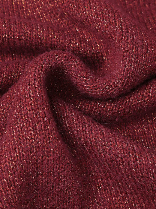 秋冬松弛感穿搭 酒红细闪肌理圆领宽松毛衣 微透光泽感休闲长袖针织上衣 商品图4