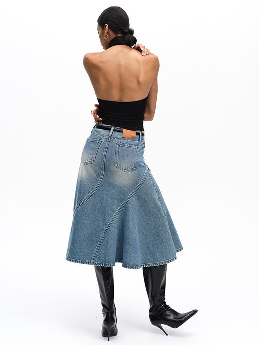 TR她热 几何裁片 蓝色复古水洗分割设计感不规则鱼尾牛仔半裙 商品图4