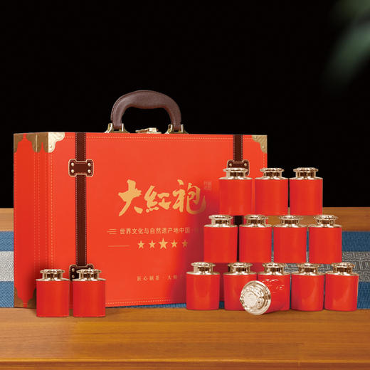 【乌龙茶大红袍木盒礼盒装】手提设计 大分量15罐小罐装茶叶大红袍 春节新年送礼佳品 商品图0