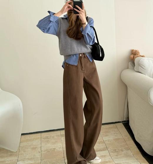 老米优品🎈高品质！韩里韩气，一条过冬《100%棉🍂加绒弯刀小窄腿直筒牛仔裤》微拖地，密密绒里温暖舒适，显瘦绝绝子！K251224A 商品图3