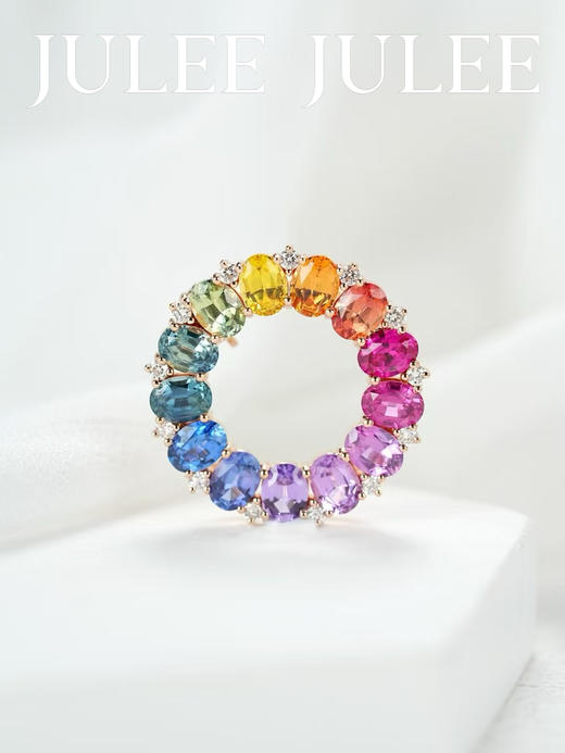 JULEE JULEE茱俪珠宝 18K玫瑰金/白金彩虹蓝宝石吊坠胸针两用款 商品图2