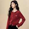 【12/24新品6.5折】熙世界学院风蝴蝶结刺绣针织衫女秋冬长袖短外套红色圣诞开衫毛衣 商品缩略图3