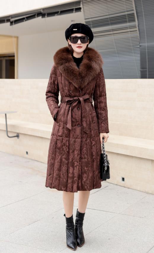 SZ6R26_栗壳色_羽绒服_冬季_领提花收腰系带中长款_高级女装_BERNIEELEN 伯妮斯茵 商品图1