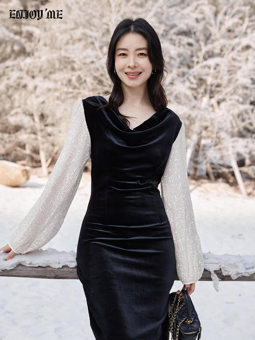 【门店同款】ENJOY冬季“相聚时刻”银河亮片拼接长裙 168793075 商品图4