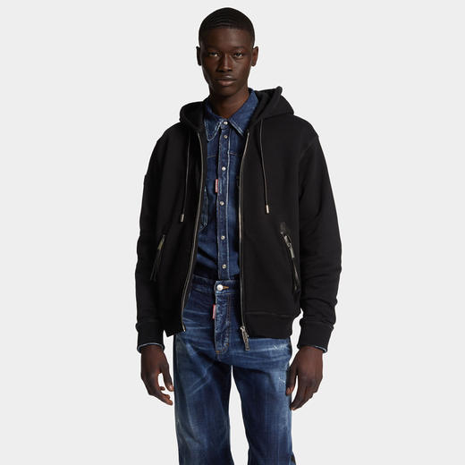 DSQUARED2 男士徽标贴片棉质连帽休闲外套 黑色 S71HG0153 S25516 900 商品图2