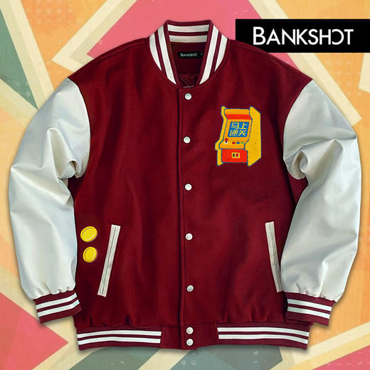 【听老杨原创】马上通关 经典街机主题刺绣/毛巾绣 PU皮袖棒球服 商品图4