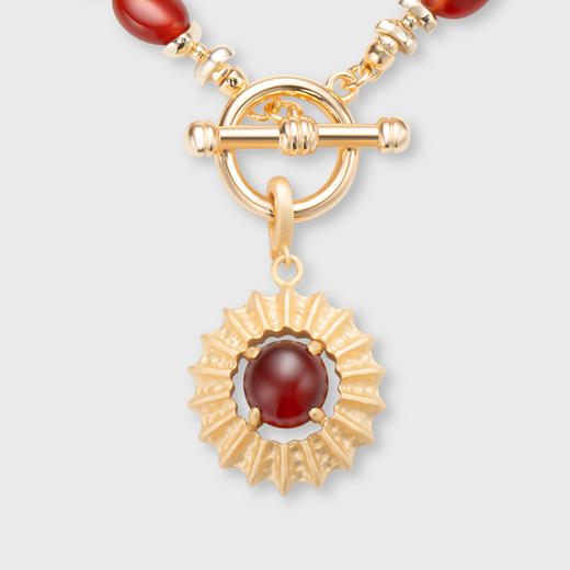 lost in echo2026春夏新款红玛瑙串珠高级哑光质感太阳吊坠项链女 商品图3