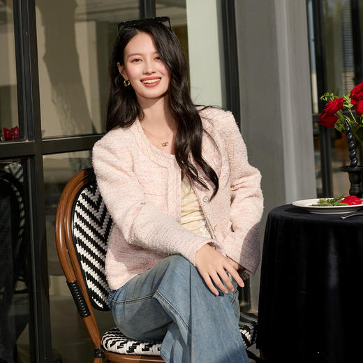 三彩2026春季新款轻奢香风箱型短款外套显瘦开衫圆领长袖S 商品图2