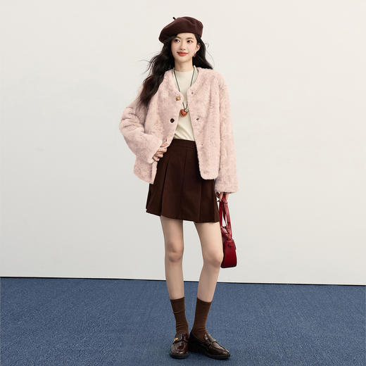 【年货节】熙世界2025冬装新款环保皮草毛毛外套女皮毛一体仿貂毛绒短款大衣 商品图2