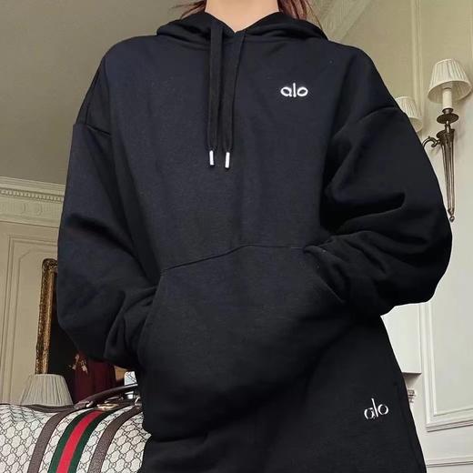 D122459加绒套头上衣纯色休闲宽松运动抽绳连帽卫衣 商品图6