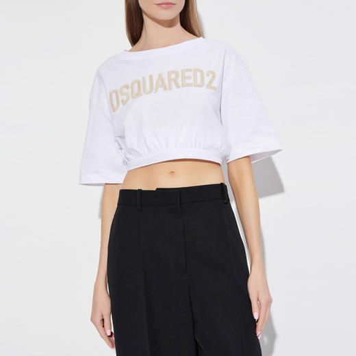 DSQUARED2 女士字母徽标刺绣棉质圆领短袖T恤 白色 S72GD0583 D20020 100 商品图1