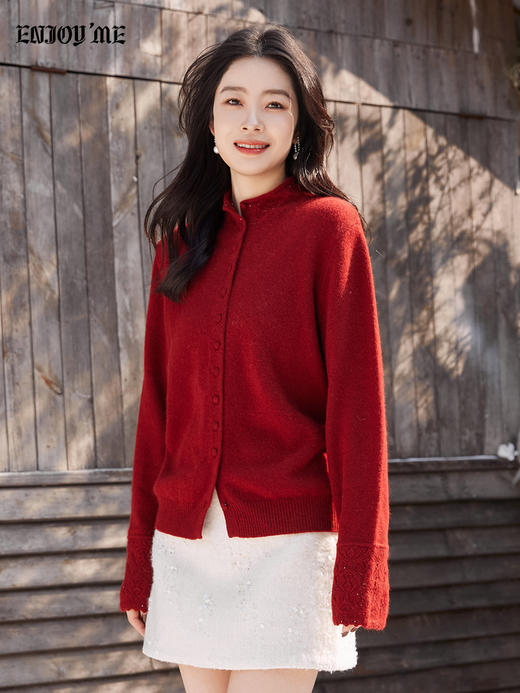 【门店同款】ENJOY冬季“午马”袖口花边针织开衫 168645460 商品图0