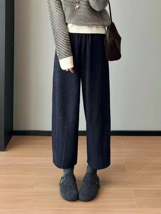 D122427花纱柏林裤！冬季保暖加厚磨毛松紧高腰山本羊毛毛呢马丘裤 商品图1