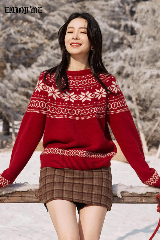 【门店同款】ENJOY冬季“游牧漫寻”费尔岛提花圆领针织上衣 168644846 商品图4