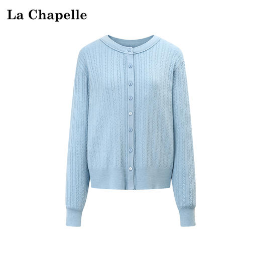 天猫同步【含绵羊毛】拉夏贝尔/La Chapelle温柔简约风圆领针织开衫高级感长袖软糯百搭毛衣 商品图0