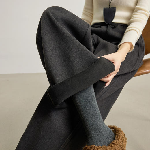 【12/24新品6.5折】熙世界加绒糯米裤毛呢裤子女士秋冬宽松休闲直筒保暖阔腿裤梧桐裤 商品图1