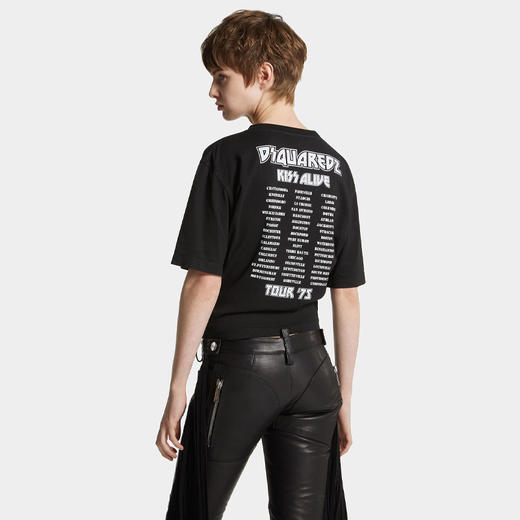DSQUARED2 女士水钻 KISS 徽标棉质圆领短袖T恤 黑色 S72GD0611 D20035 900 商品图3