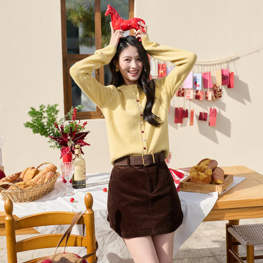 三彩2026春季新款小马绣花针织衫长袖圆领开衫外套上衣S 商品图1