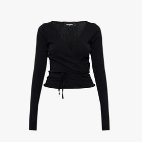 DSQUARED2 女士徽标贴片长袖针织衫 黑色 S72HA1247 D13171 900