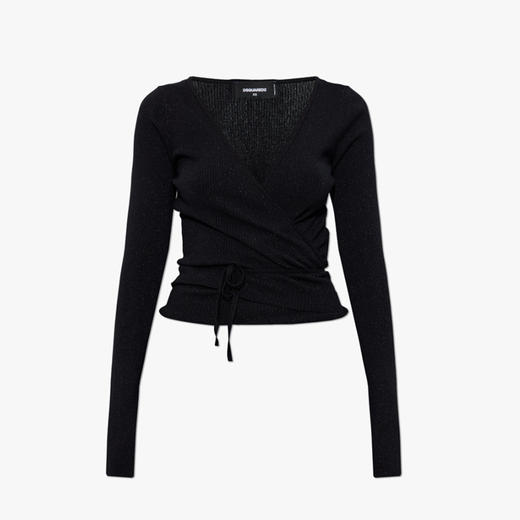 DSQUARED2 女士徽标贴片长袖针织衫 黑色 S72HA1247 D13171 900 商品图0