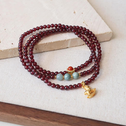 【流光·三圈石榴石紫水晶葫芦手链】敦煌福泽天然酒红石榴石手串女三圈葫芦吊坠水晶手串 商品图7