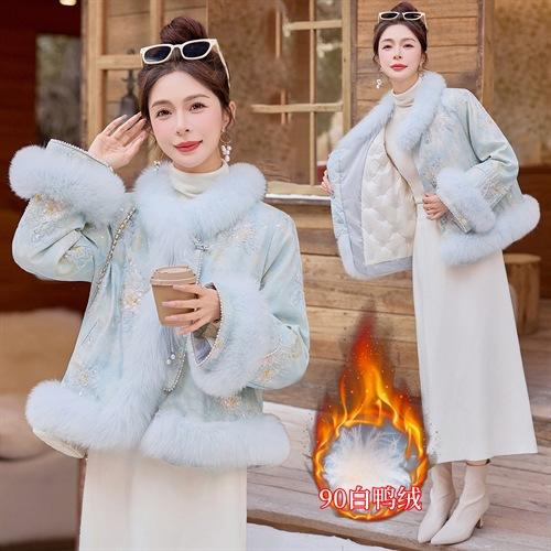 HR YJLY2606重工新中式刺绣亮片狐狸毛羽绒服 商品图0