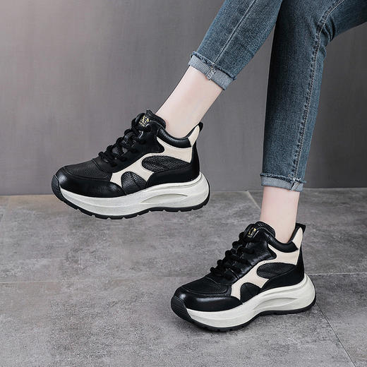 YR 2992厚底单鞋真皮休闲鞋加绒保暖运动老爹鞋 商品图1