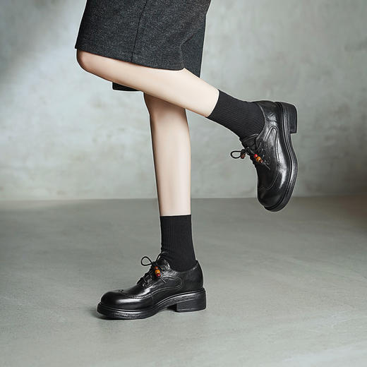 【阿么古纹马皮鞋】小众高级布洛克线小皮鞋春季软底系带单鞋女4CM 商品图3