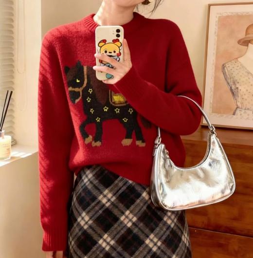 D122474可爱风小马提花圆领套头长袖毛衣 商品图7