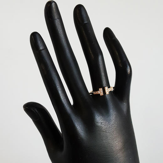 【95新】Tiffany & Co.蒂芙尼Tiffany T系列18K玫瑰金镶钻双T开口线圈戒指55号女士121225TJ18 商品图6