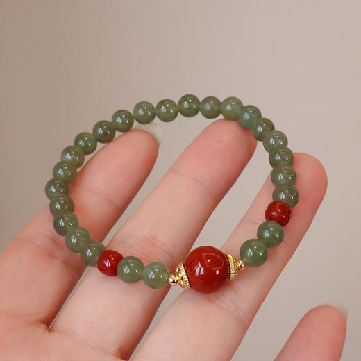 【和田玉红玛瑙手串】敦煌福泽天然和田玉手串红玛瑙手链国风轻奢串珠手链高级感 商品图2